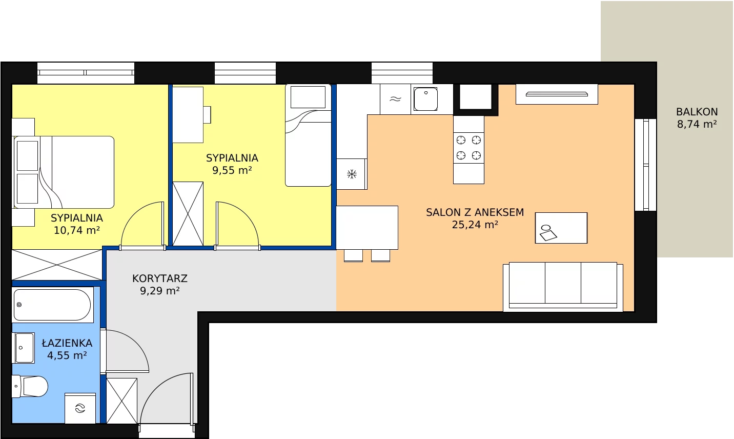 Zalety mieszkania 60.69 m², B3_1_1