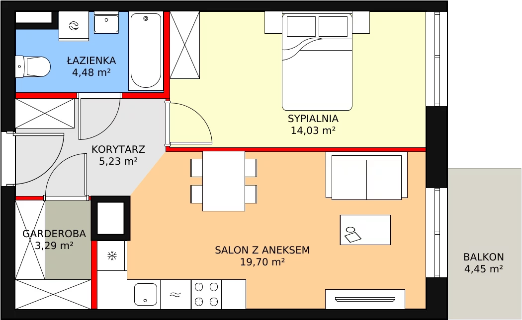 2 pokoje, mieszkanie 47,95 m², piętro 1, oferta nr B3_1_2, Nowe Miasto Polesie IV, Łódź, Polesie, Lublinek-Pienista, ul. Pienista