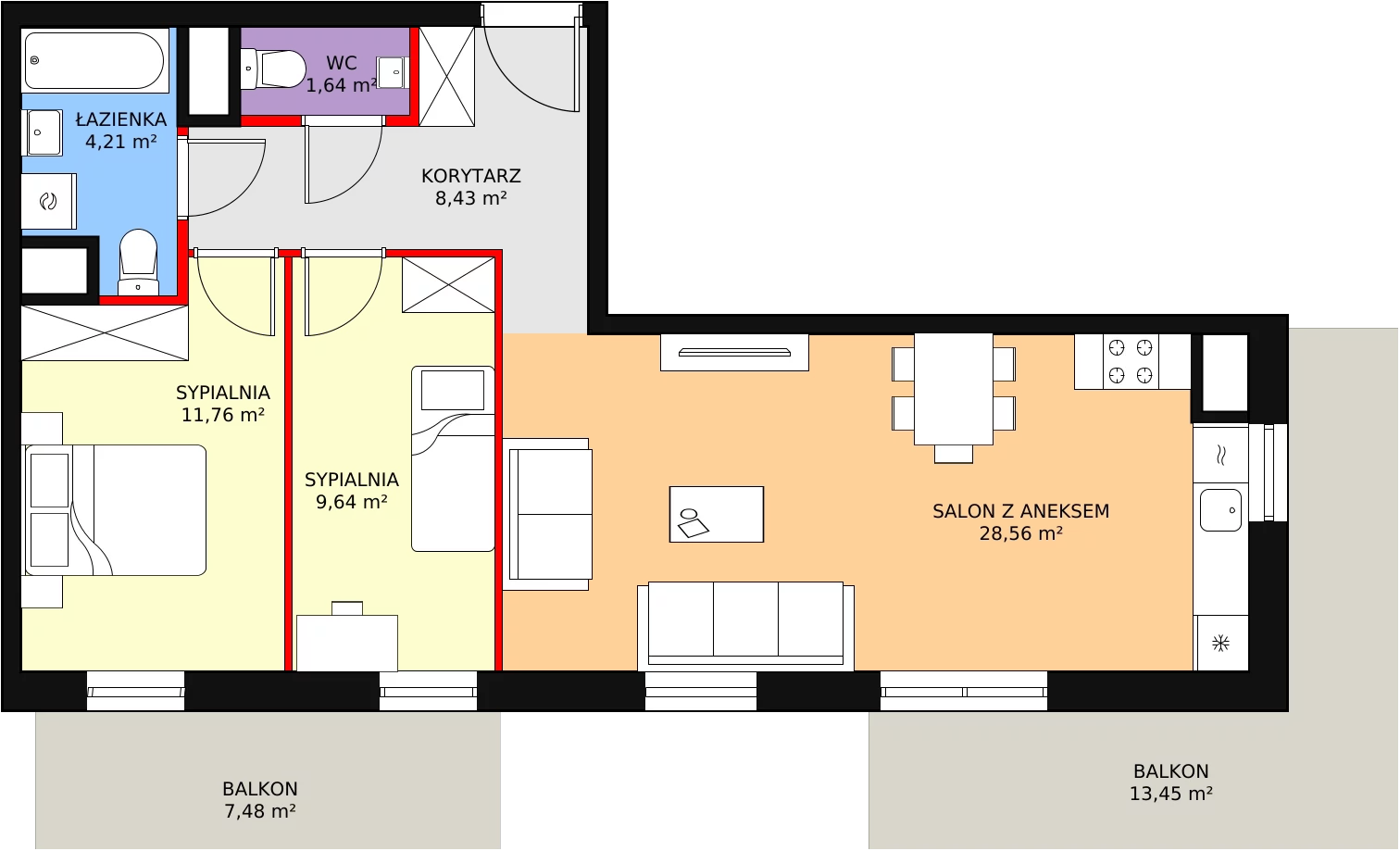 3 pokoje, mieszkanie 66,38 m², piętro 1, oferta nr B3_1_4, Nowe Miasto Polesie IV, Łódź, Polesie, Lublinek-Pienista, ul. Pienista