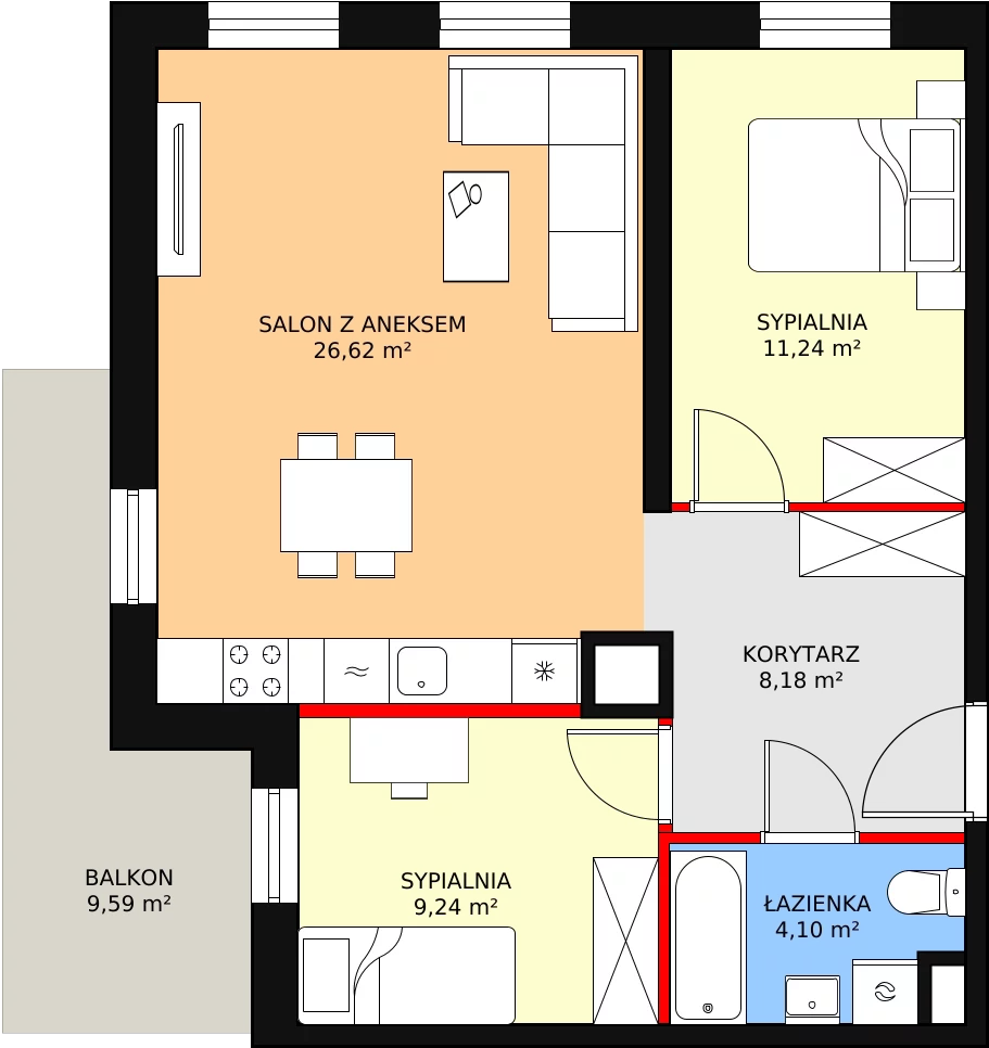 3 pokoje, mieszkanie 60,24 m², parter, oferta nr C1.1_0_2, Nowe Miasto Polesie IV, Łódź, Polesie, Lublinek-Pienista, ul. Pienista