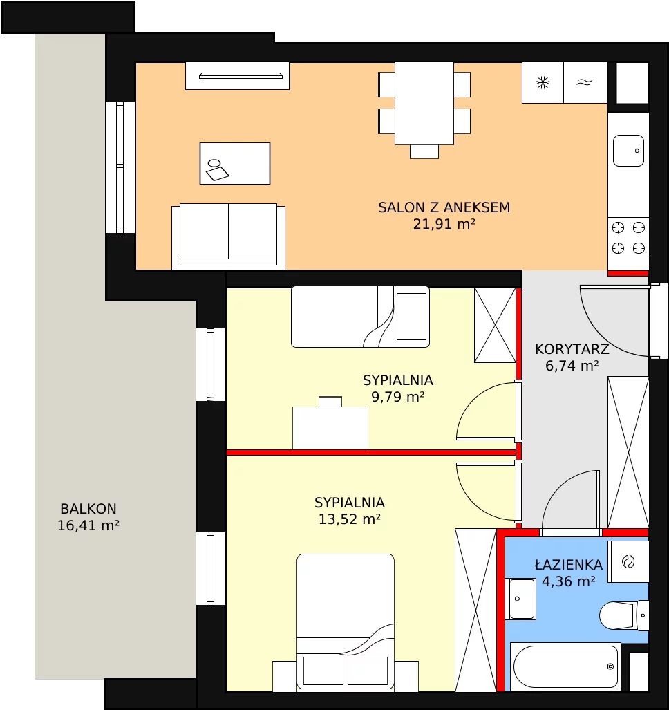 3 pokoje, mieszkanie 57,23 m², parter, oferta nr C1.2_0_6, Nowe Miasto Polesie IV, Łódź, Polesie, Lublinek-Pienista, ul. Pienista