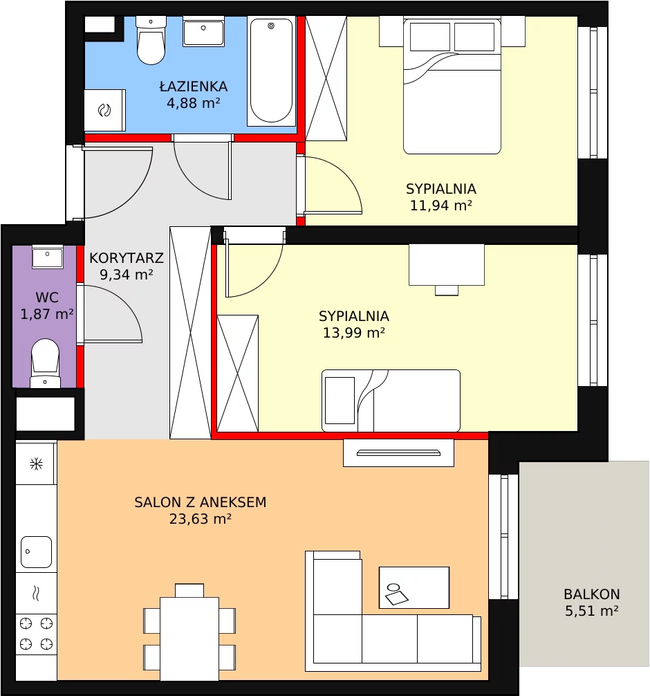 3 pokoje, mieszkanie 67,03 m², piętro 1, oferta nr C1.1_1_5, Nowe Miasto Polesie IV, Łódź, Polesie, Lublinek-Pienista, ul. Pienista