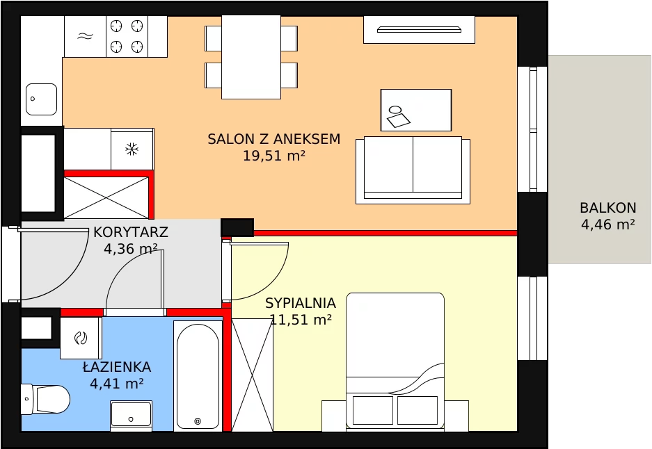 2 pokoje, mieszkanie 40,66 m², piętro 1, oferta nr C1.2_1_4, Nowe Miasto Polesie IV, Łódź, Polesie, Lublinek-Pienista, ul. Pienista