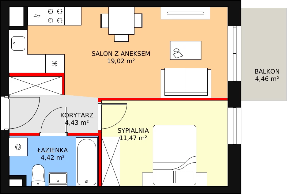 2 pokoje, mieszkanie 40,29 m², piętro 1, oferta nr C1.2_1_5, Nowe Miasto Polesie IV, Łódź, Polesie, Lublinek-Pienista, ul. Pienista