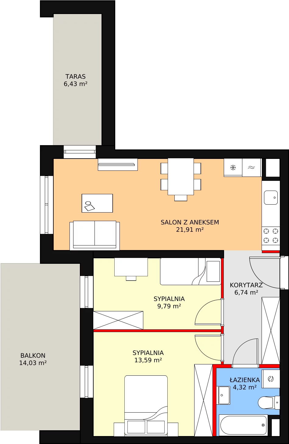 3 pokoje, mieszkanie 57,26 m², piętro 1, oferta nr C1.2_1_7, Nowe Miasto Polesie IV, Łódź, Polesie, Lublinek-Pienista, ul. Pienista