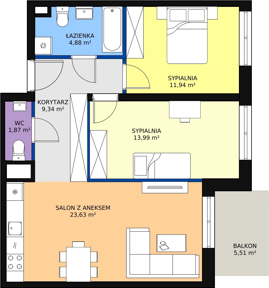 Zalety mieszkania 66.97 m², C1.1_2_5