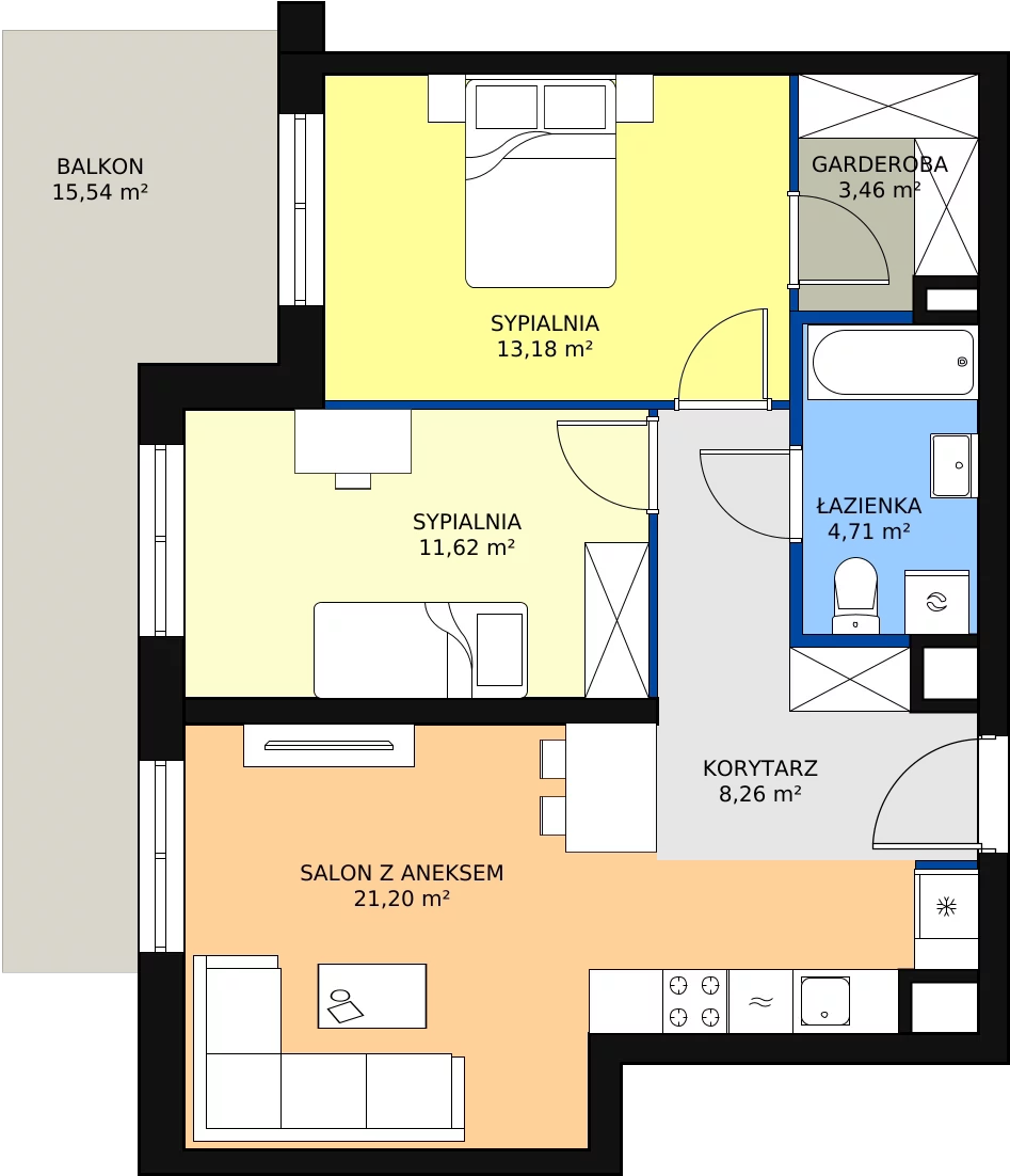 Zalety mieszkania 63.52 m², C1.2_2_1