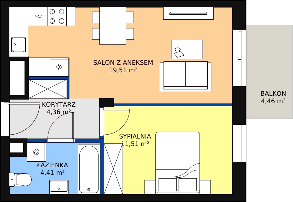 2 pokoje, mieszkanie 40,66 m², piętro 2, oferta nr C1.2_2_4, Nowe Miasto Polesie IV, Łódź, Polesie, Lublinek-Pienista, ul. Pienista