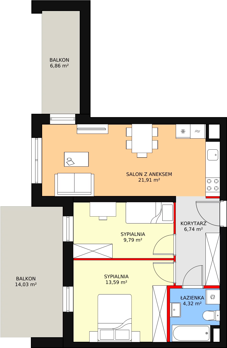 3 pokoje, mieszkanie 57,26 m², piętro 2, oferta nr C1.2_2_7, Nowe Miasto Polesie IV, Łódź, Polesie, Lublinek-Pienista, ul. Pienista