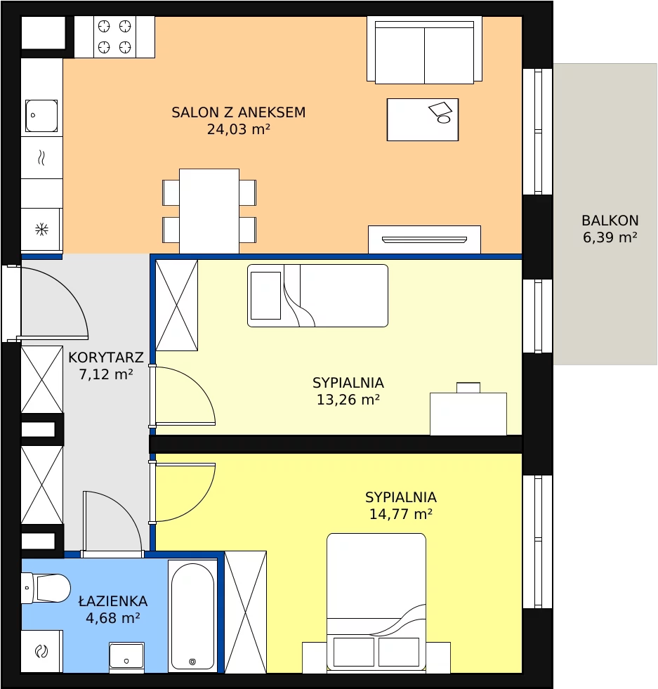 Zalety mieszkania 64.95 m², C1.1_3_4