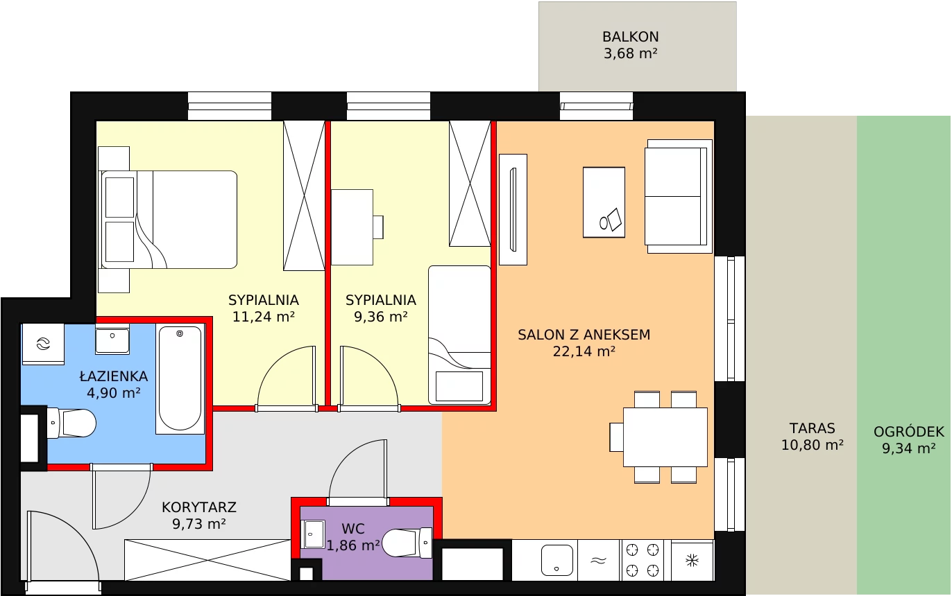 3 pokoje, mieszkanie 61,12 m², parter, oferta nr C2_0_1, Nowe Miasto Polesie IV, Łódź, Polesie, Lublinek-Pienista, ul. Pienista