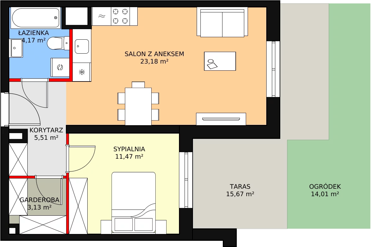 2 pokoje, mieszkanie 48,02 m², parter, oferta nr C2_0_2, Nowe Miasto Polesie IV, Łódź, Polesie, Lublinek-Pienista, ul. Pienista