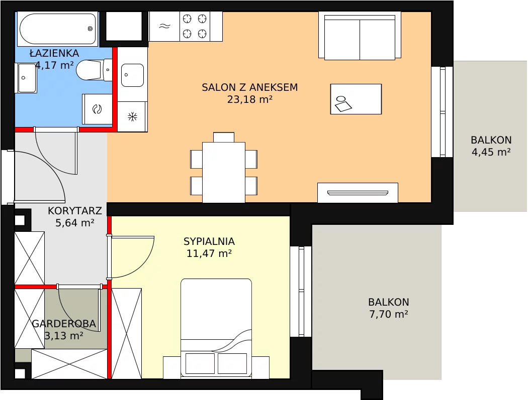 2 pokoje, mieszkanie 48,15 m², piętro 1, oferta nr C2_1_2, Nowe Miasto Polesie IV, Łódź, Polesie, Lublinek-Pienista, ul. Pienista