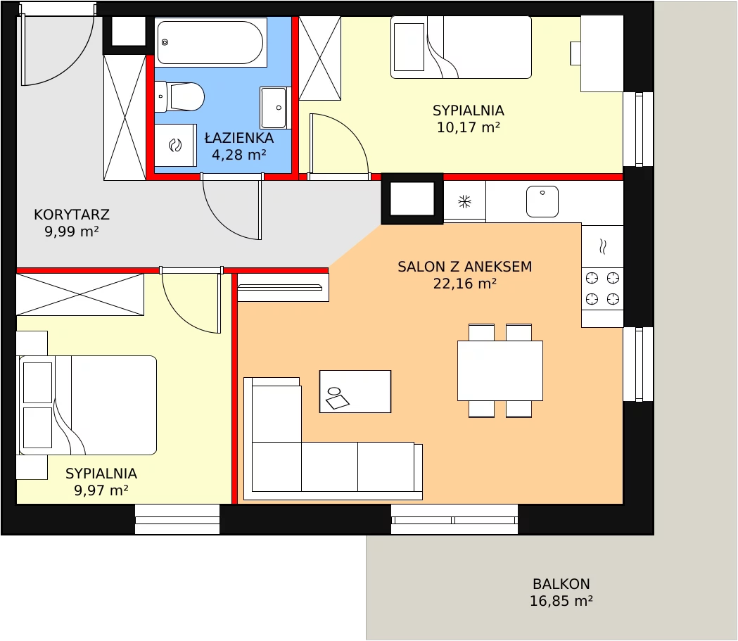 3 pokoje, mieszkanie 57,98 m², piętro 1, oferta nr C2_1_3, Nowe Miasto Polesie IV, Łódź, Polesie, Lublinek-Pienista, ul. Pienista