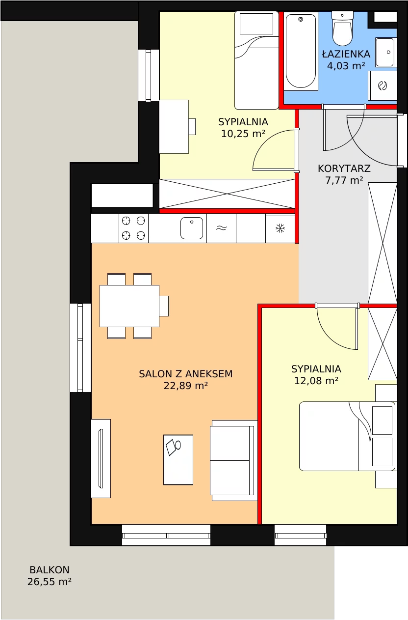 3 pokoje, mieszkanie 58,52 m², piętro 1, oferta nr C2_1_5, Nowe Miasto Polesie IV, Łódź, Polesie, Lublinek-Pienista, ul. Pienista