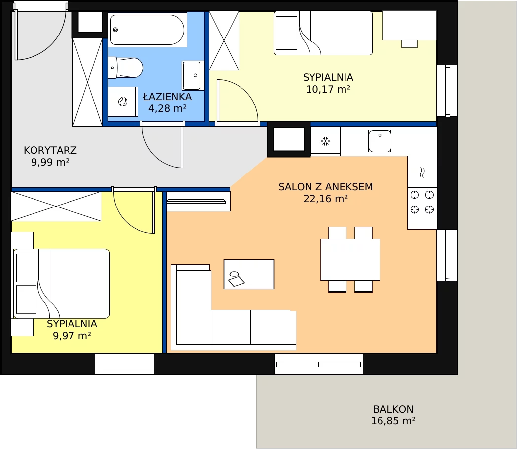 3 pokoje, mieszkanie 57,98 m², piętro 2, oferta nr C2_2_3, Nowe Miasto Polesie IV, Łódź, Polesie, Lublinek-Pienista, ul. Pienista