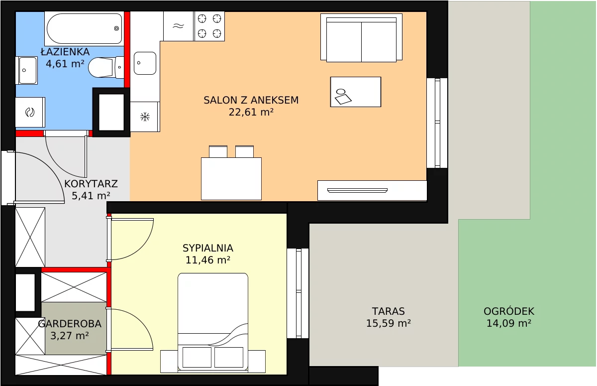 2 pokoje, mieszkanie 47,87 m², parter, oferta nr C3_0_2, Nowe Miasto Polesie IV, Łódź, Polesie, Lublinek-Pienista, ul. Pienista