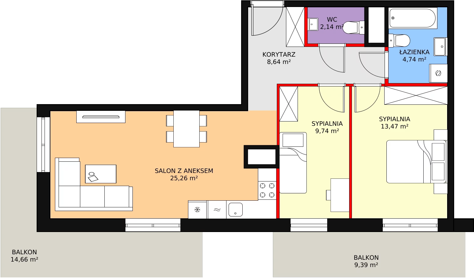 3 pokoje, mieszkanie 65,78 m², piętro 1, oferta nr C3_1_4, Nowe Miasto Polesie IV, Łódź, Polesie, Lublinek-Pienista, ul. Pienista