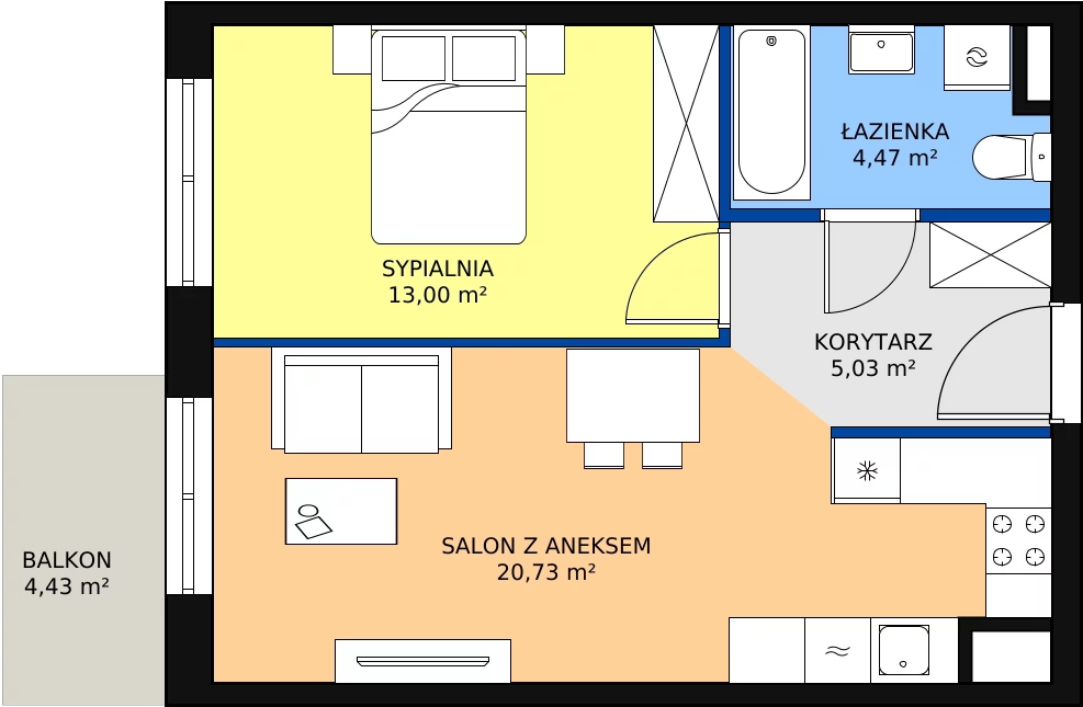 Zalety mieszkania 44.2 m², C3_1_6