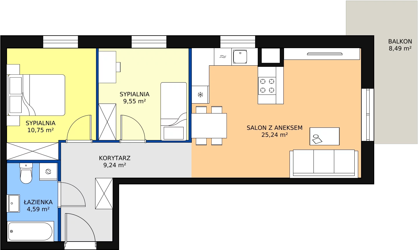 Zalety mieszkania 60.75 m², C3_2_1