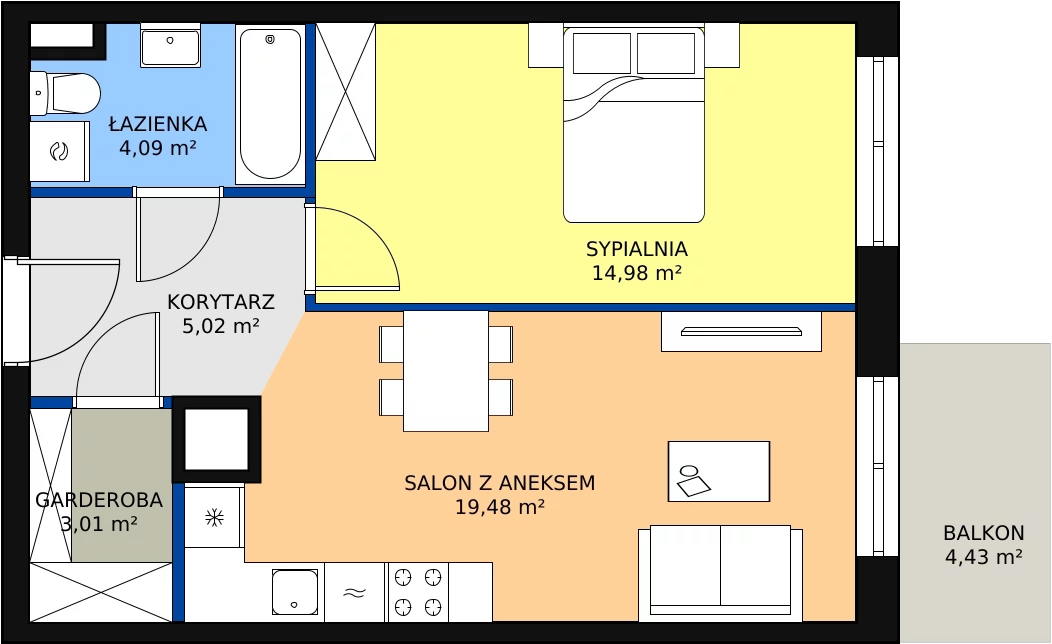 Zalety mieszkania 47.76 m², C3_2_2