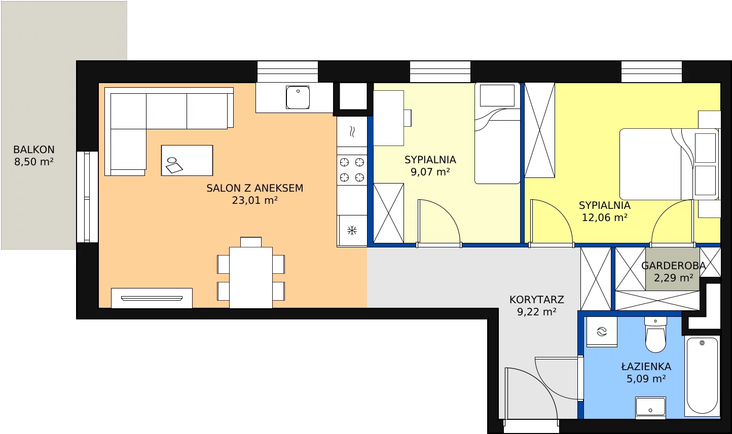 3 pokoje, mieszkanie 62,37 m², piętro 2, oferta nr C3_2_7, Nowe Miasto Polesie IV, Łódź, Polesie, Lublinek-Pienista, ul. Pienista