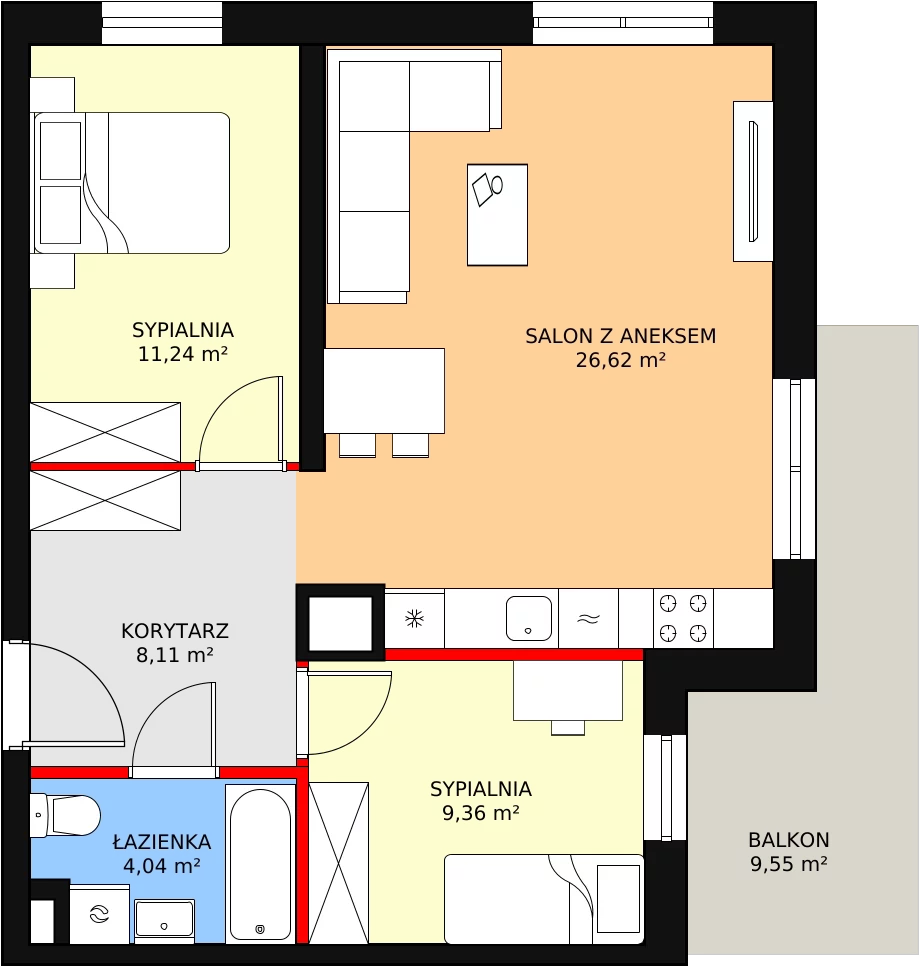 3 pokoje, mieszkanie 60,22 m², parter, oferta nr D1.1_0_5, Nowe Miasto Polesie IV, Łódź, Polesie, Lublinek-Pienista, ul. Pienista