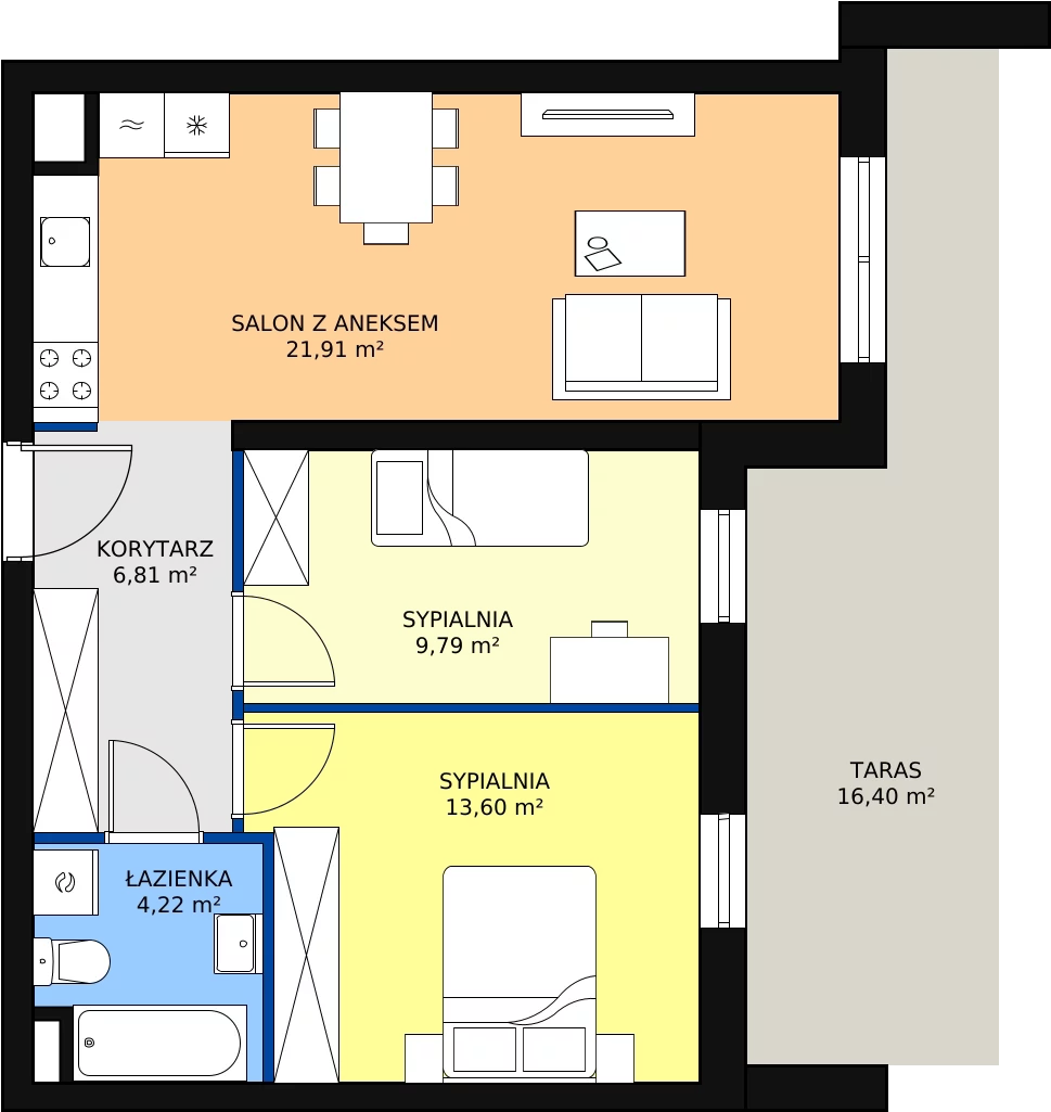 Zalety mieszkania 57.25 m², D1.2_0_1