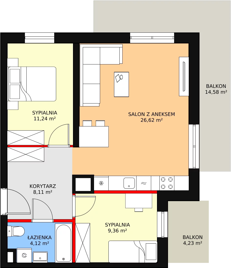 3 pokoje, mieszkanie 60,30 m², piętro 1, oferta nr D1.1_1_5, Nowe Miasto Polesie IV, Łódź, Polesie, Lublinek-Pienista, ul. Pienista