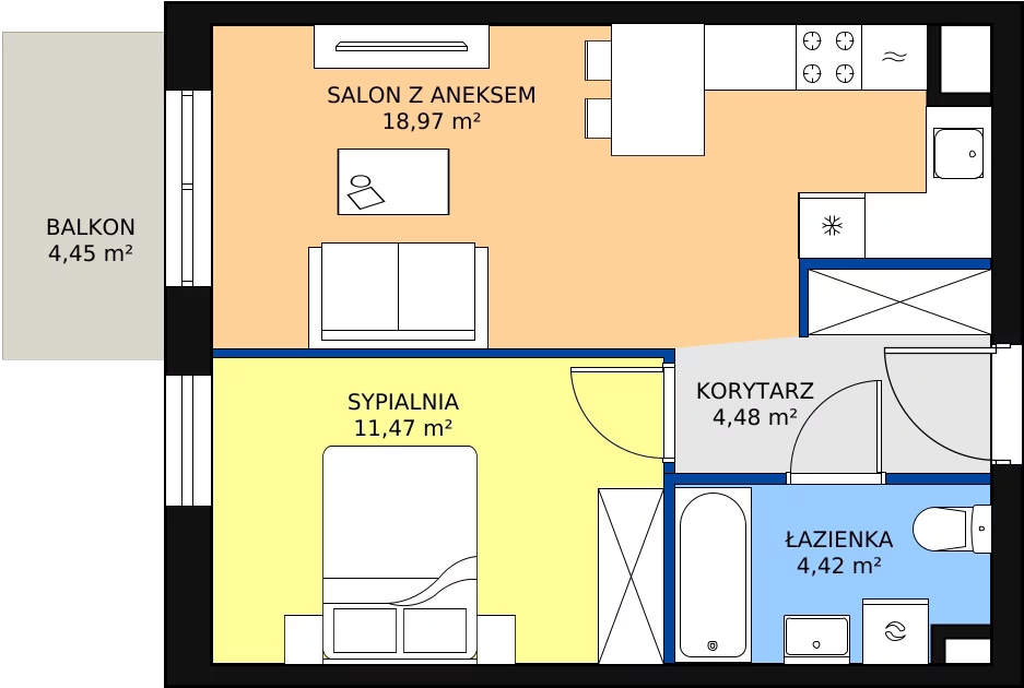 Zalety mieszkania 40.29 m², D1.2_1_3