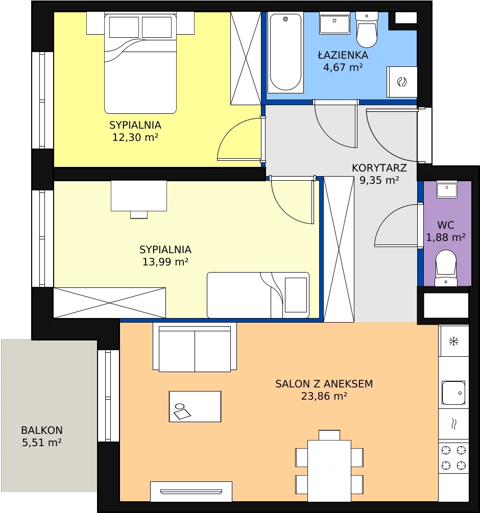 Zalety mieszkania 67.39 m², D1.1_2_2