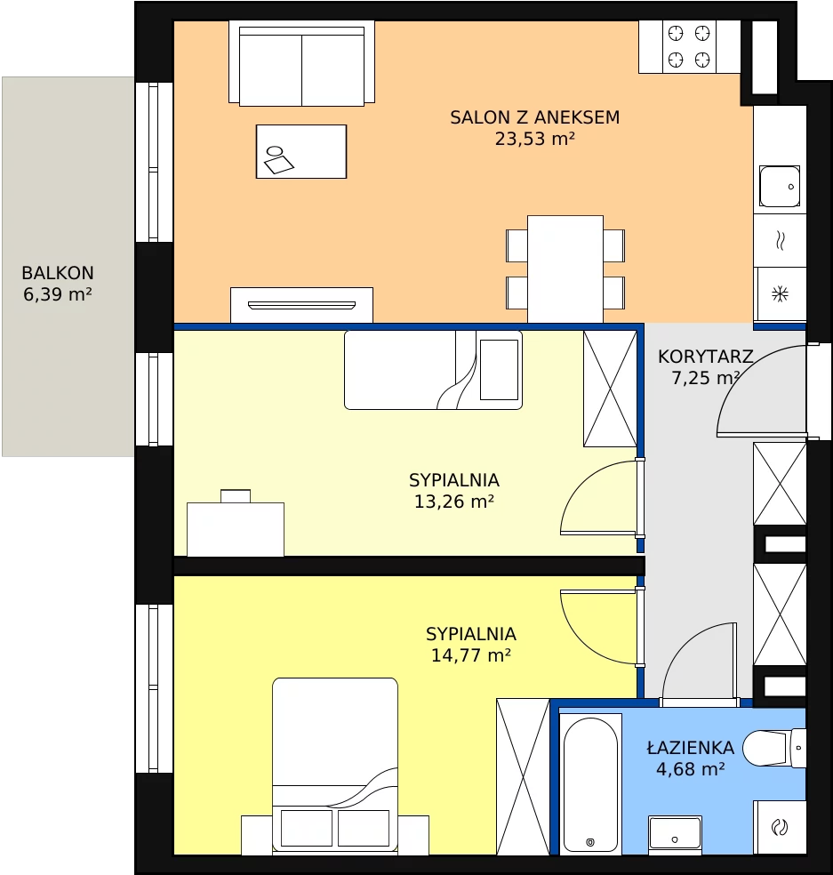 Zalety mieszkania 64.57 m², D1.1_3_3
