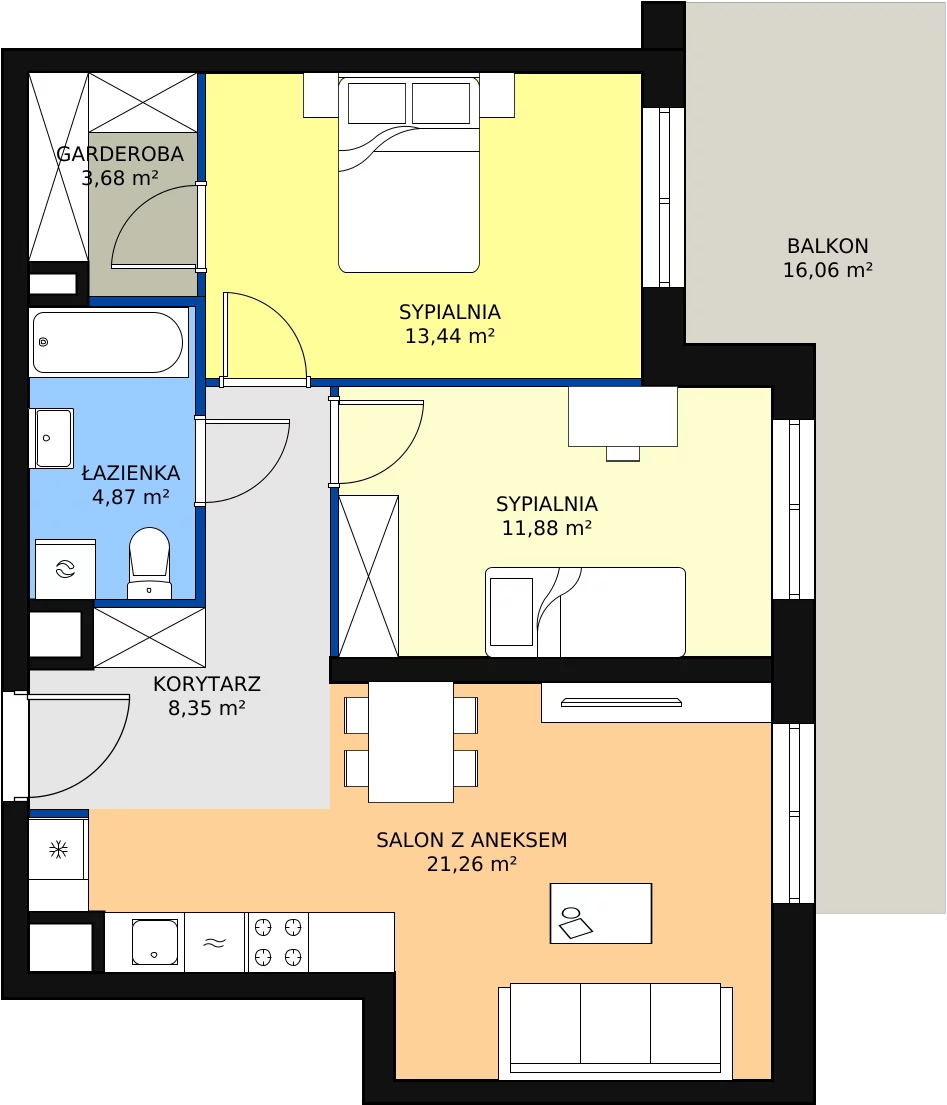 Zalety mieszkania 64.58 m², D1.2_3_7