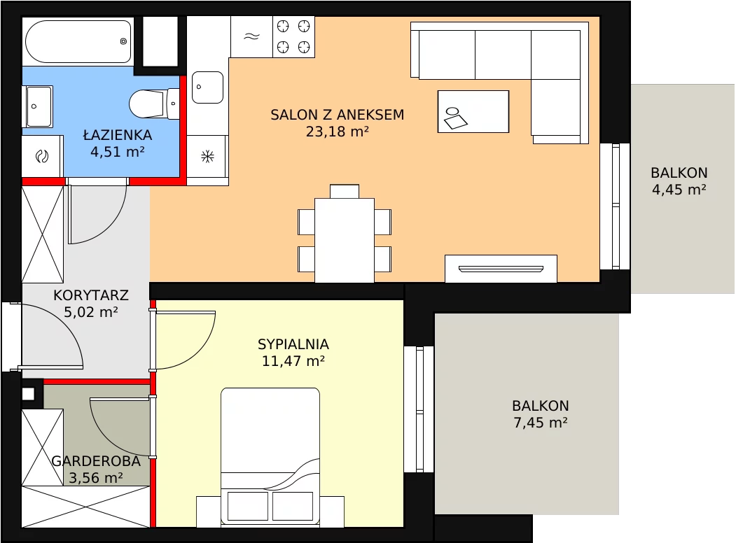 2 pokoje, mieszkanie 48,26 m², piętro 1, oferta nr D2_1_2, Nowe Miasto Polesie IV, Łódź, Polesie, Lublinek-Pienista, ul. Pienista