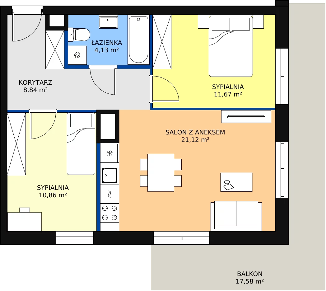 Zalety mieszkania 57.93 m², D2_1_3