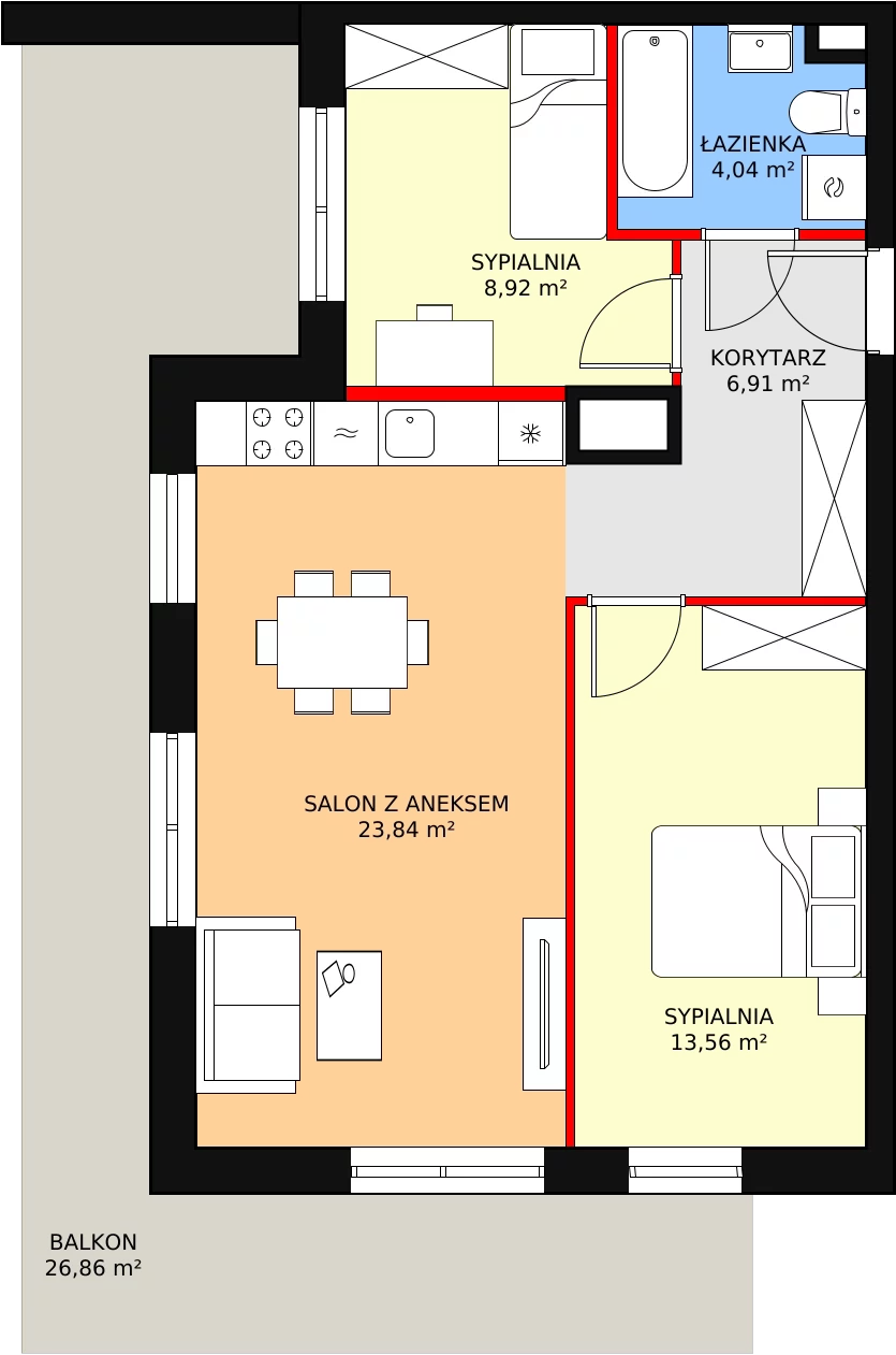 3 pokoje, mieszkanie 58,58 m², piętro 1, oferta nr D2_1_5, Nowe Miasto Polesie IV, Łódź, Polesie, Lublinek-Pienista, ul. Pienista