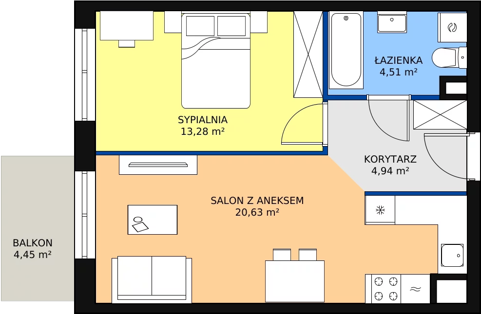 Zalety mieszkania 44.36 m², D2_1_6