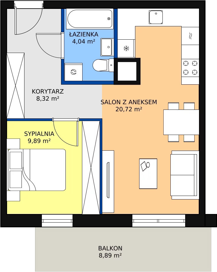 Zalety mieszkania 43.67 m², D2_2_4