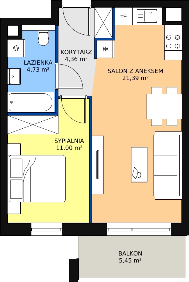 Zalety mieszkania 41.48 m², S1.B.2.3