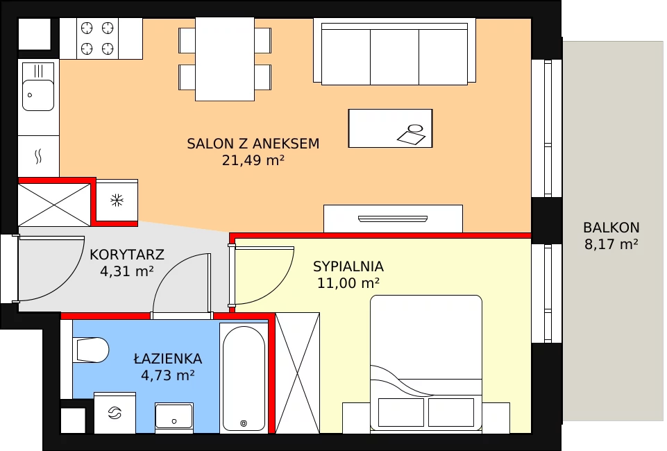 Nowe mieszkanie, 41,53 m², 2 pokoje, 3 piętro, oferta nr S1.F.3.2