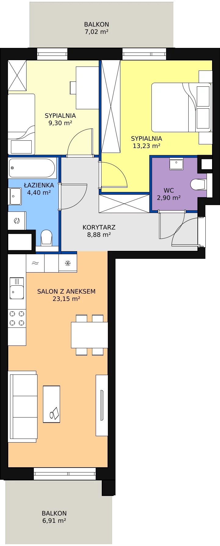 Nowe mieszkanie, 61,86 m², 3 pokoje, 5 piętro, oferta nr S1.C.5.1