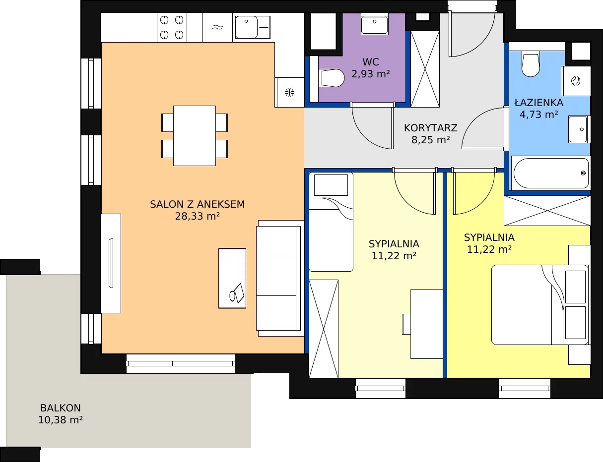 Nowe mieszkanie, 66,70 m², 3 pokoje, 5 piętro, oferta nr S1.B.5.2