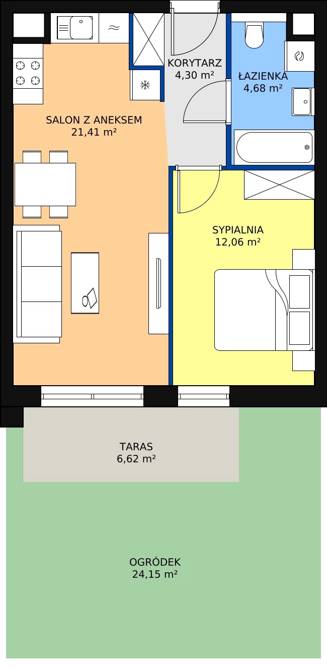 Zalety mieszkania 42.5 m², S2.J.0.2