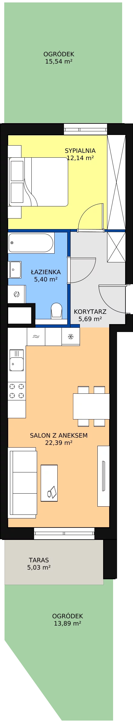 Zalety mieszkania 45.62 m², S2.J.0.1