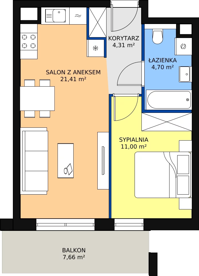 Zalety mieszkania 41.42 m², S2.G.1.3