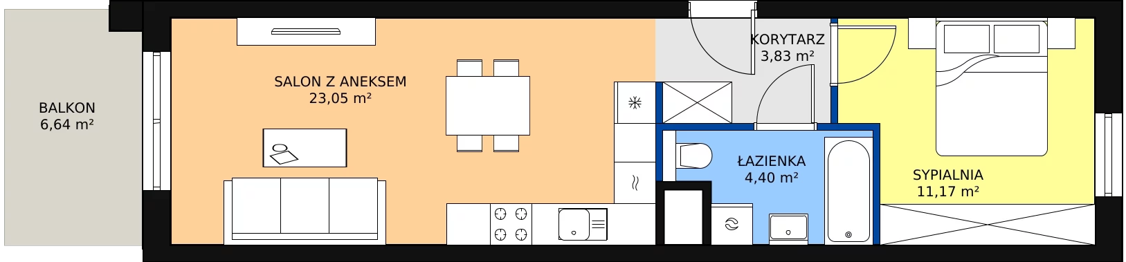 Zalety mieszkania 42.45 m², S2.I.1.4