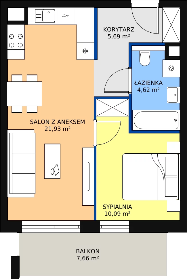 Zalety mieszkania 42.33 m², S2.G.1.2