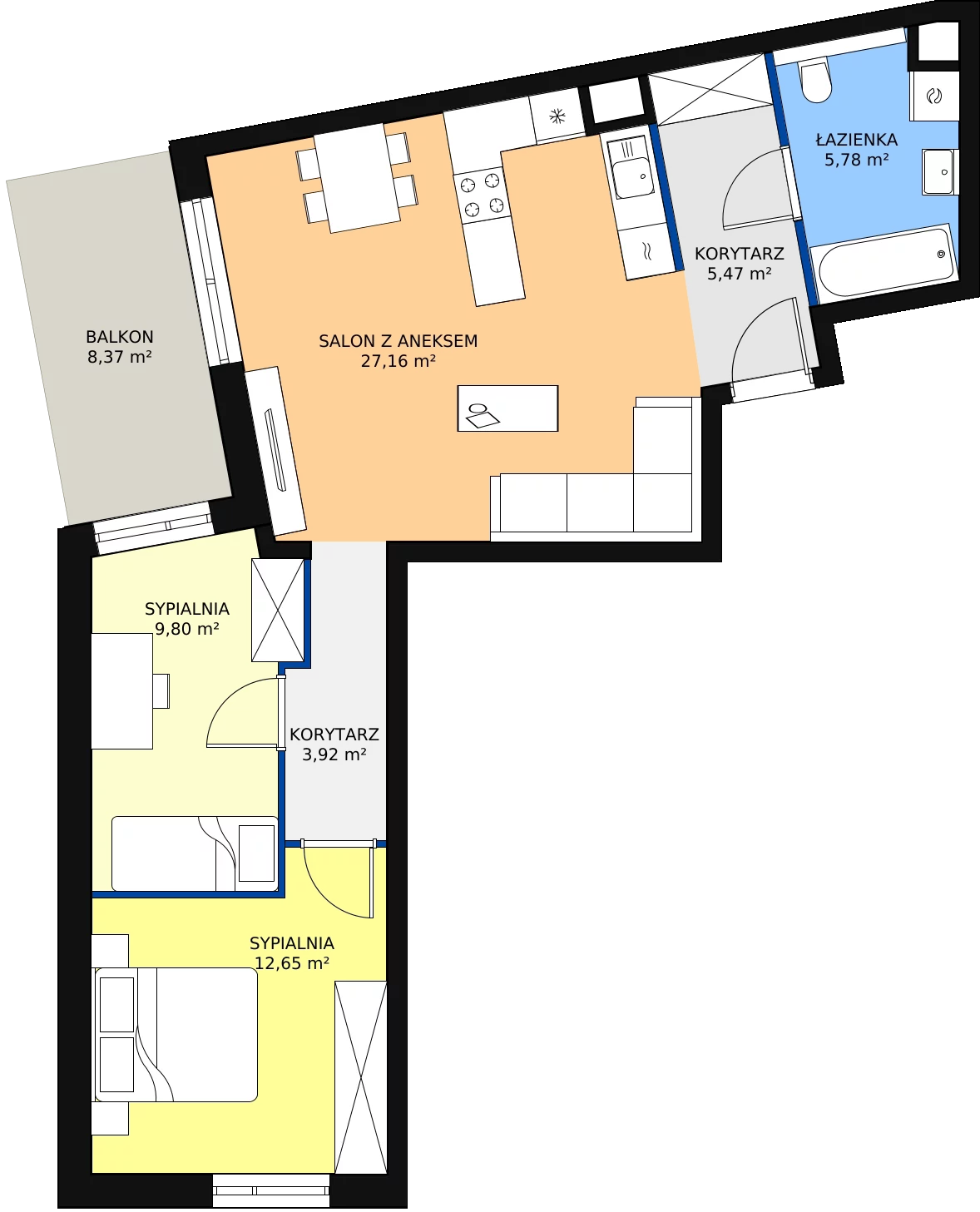 Zalety mieszkania 64.78 m², S2.G.1.1