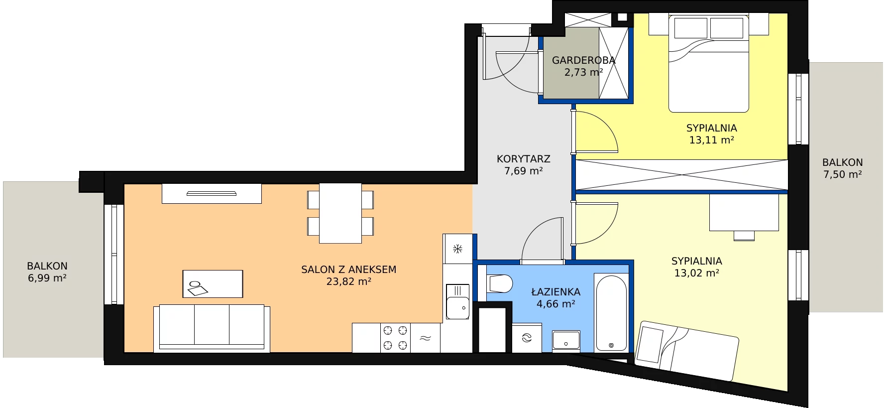 Zalety mieszkania 65.07 m², S2.H.1.4