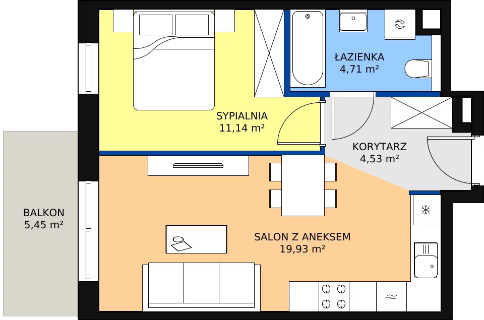 Zalety mieszkania 40.41 m², S2.I.2.3
